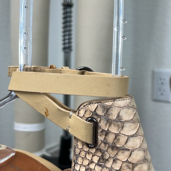 Devi Kroell Python High Heel Mule Cutout Slingback Sandal Stacked Peep Toe - Picture 3 of 11